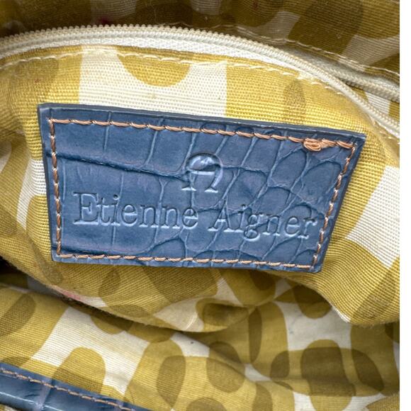 Etienne Aigner Vintage Summer Straw Basket Weave Blue Croc Trim Purse - Picture 9 of 11